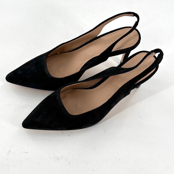 Banana Republic Slingback Kitten Heels 6 Black Suede Pumps Academia Capsule Work - Picture 5 of 6